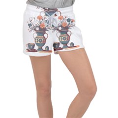 Flower Vase Nature Bloom Blossom Women s Velour Lounge Shorts by Salmanaz77