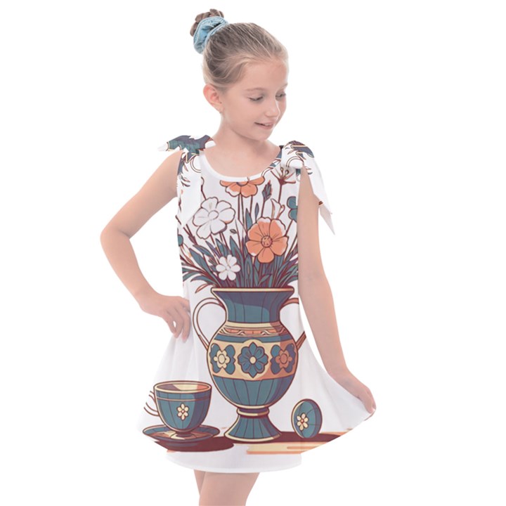 Flower Vase Nature Bloom Blossom Kids  Tie Up Tunic Dress