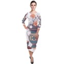 Flower Vase Nature Bloom Blossom Quarter Sleeve Midi Velour Bodycon Dress View1