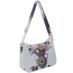 Flower Vase Nature Bloom Blossom Zip Up Shoulder Bag