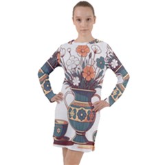 Flower Vase Nature Bloom Blossom Long Sleeve Hoodie Dress by Salmanaz77