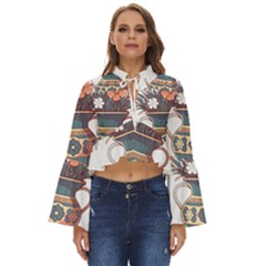 Flower Vase Nature Bloom Blossom Boho Long Bell Sleeve Top