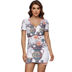 Flower Vase Nature Bloom Blossom Low Cut Cap Sleeve Mini Dress by Salmanaz77