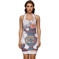 Flower Vase Nature Bloom Blossom Sleeveless Wide Square Neckline Ruched Bodycon Dress by Salmanaz77