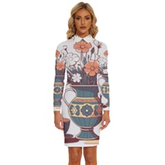 Flower Vase Nature Bloom Blossom Long Sleeve Shirt Collar Bodycon Dress by Salmanaz77