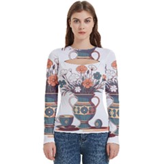 Flower Vase Nature Bloom Blossom Women s Cut Out Long Sleeve T-shirt by Salmanaz77