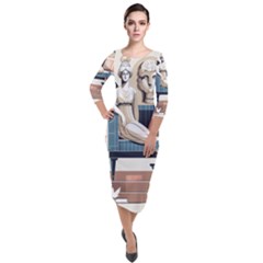 Sculpture Statue Angel Artwork Quarter Sleeve Midi Velour Bodycon Dress