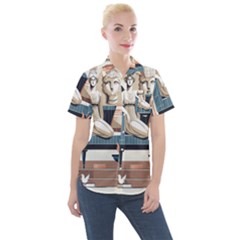 Sculpture Statue Angel Artwork Women s Short Sleeve Pocket Shirt