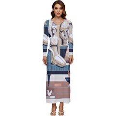 Sculpture Statue Angel Artwork Long Sleeve Longline Maxi Dress by Salmanaz77