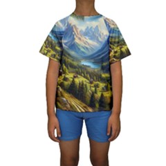 Forest Landscape Nature Trees Kids  Short Sleeve Swimwear by Salmanaz77