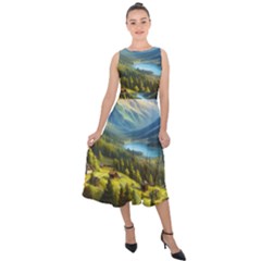 Forest Landscape Nature Trees Midi Tie-back Chiffon Dress