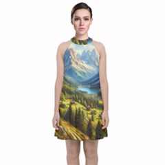 Forest Landscape Nature Trees Velvet Halter Neckline Dress  by Salmanaz77