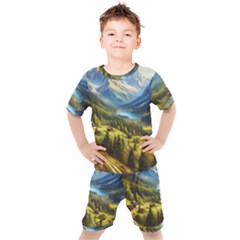 Forest Landscape Nature Trees Kids  T-shirt And Shorts Set by Salmanaz77