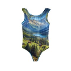 Forest Landscape Nature Trees Kids  Frill Swimsuit