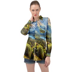 Forest Landscape Nature Trees Long Sleeve Satin Shirt