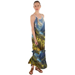 Forest Landscape Nature Trees Cami Maxi Ruffle Chiffon Dress