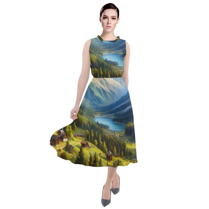 Forest Landscape Nature Trees Round Neck Boho Dress