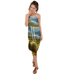 Forest Landscape Nature Trees Waist Tie Cover Up Chiffon Dress