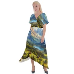 Forest Landscape Nature Trees Cross Front Sharkbite Hem Maxi Dress