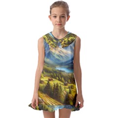 Forest Landscape Nature Trees Kids  Pilgrim Collar Ruffle Hem Dress