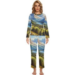 Forest Landscape Nature Trees Womens  Long Sleeve Lightweight Pajamas Set