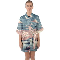 Artwork Painting Sculpture Nature Half Sleeve Satin Kimono 