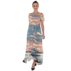 Artwork Painting Sculpture Nature Off Shoulder Open Front Chiffon Dress by Salmanaz77