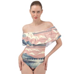 Artwork Painting Sculpture Nature Off Shoulder Velour Bodysuit 