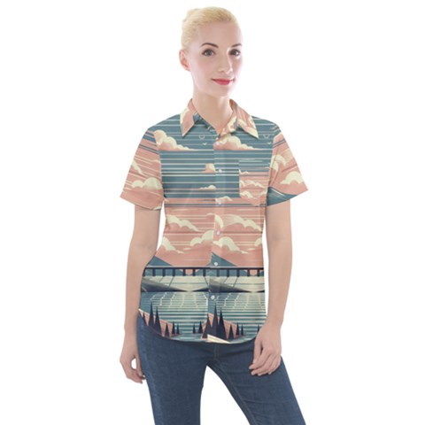 Artwork Painting Sculpture Nature Women s Short Sleeve Pocket Shirt by Salmanaz77