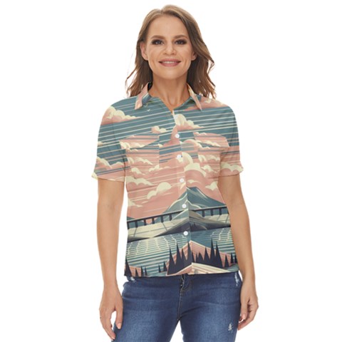 Artwork Painting Sculpture Nature Women s Short Sleeve Double Pocket Shirt by Salmanaz77