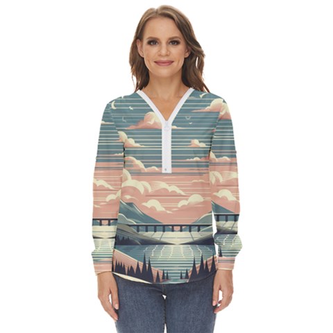 Artwork Painting Sculpture Nature Zip Up Long Sleeve Blouse by Salmanaz77