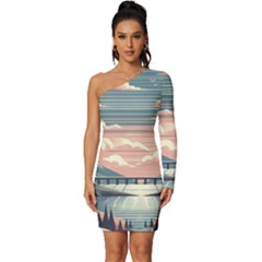 Artwork Painting Sculpture Nature Long Sleeve One Shoulder Mini Dress