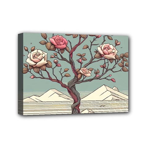 Roses Flowers Bloom Nature Blossom Mini Canvas 7  X 5  (stretched)