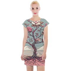 Roses Flowers Bloom Nature Blossom Cap Sleeve Bodycon Dress