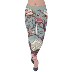 Roses Flowers Bloom Nature Blossom Velvet Leggings by Salmanaz77