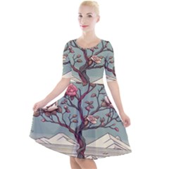 Roses Flowers Bloom Nature Blossom Quarter Sleeve A-line Dress