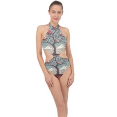 Roses Flowers Bloom Nature Blossom Halter Side Cut Swimsuit