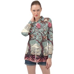 Roses Flowers Bloom Nature Blossom Long Sleeve Satin Shirt