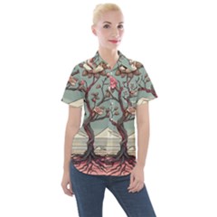 Roses Flowers Bloom Nature Blossom Women s Short Sleeve Pocket Shirt