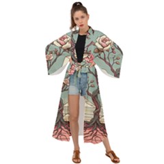 Roses Flowers Bloom Nature Blossom Maxi Kimono