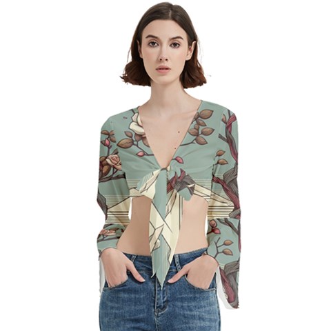 Roses Flowers Bloom Nature Blossom Trumpet Sleeve Cropped Top by Salmanaz77