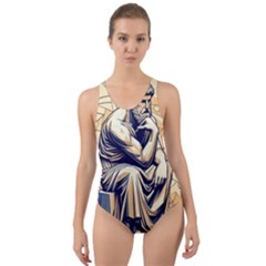 Thinker Sculpture Design Geometric Cut-out Back One Piece Swimsuit