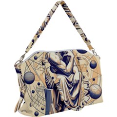 Thinker Sculpture Design Geometric Canvas Crossbody Bag by Salmanaz77