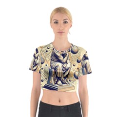 Thinker Sculpture Design Geometric Cotton Crop Top by Salmanaz77