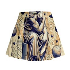 Thinker Sculpture Design Geometric Mini Flare Skirt