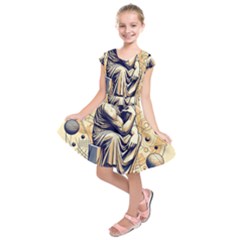 Thinker Sculpture Design Geometric Kids  Short Sleeve Dress by Salmanaz77