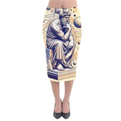 Thinker Sculpture Design Geometric Velvet Midi Pencil Skirt by Salmanaz77