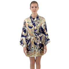 Thinker Sculpture Design Geometric Long Sleeve Satin Kimono