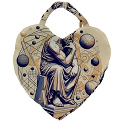 Thinker Sculpture Design Geometric Giant Heart Shaped Tote by Salmanaz77