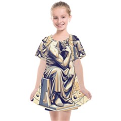 Thinker Sculpture Design Geometric Kids  Smock Dress